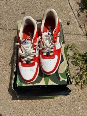 Bape Kids Low-Top Sneakers in Red and White